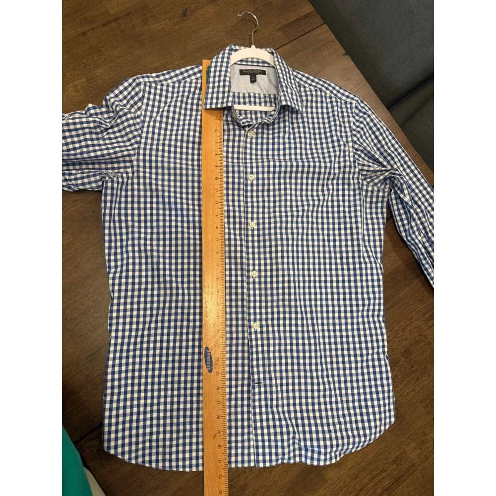 Banana Republic‎ Mens Blue White Gingham Non-Iron Slim Fit Button Down Shirt XL